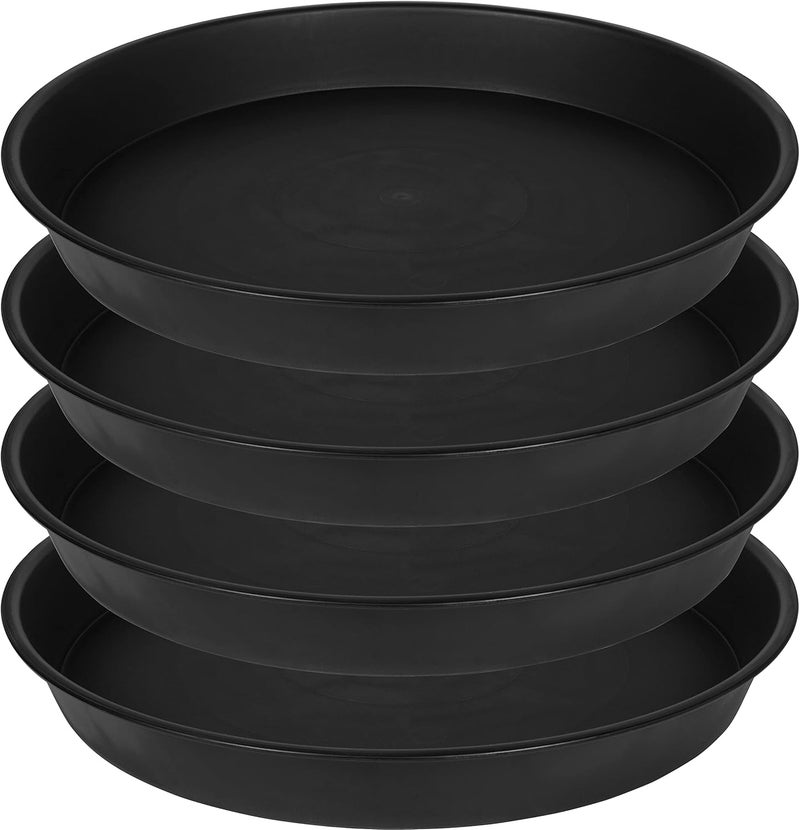Bleuhome 4 Pack of 16 17 inch Plant Saucer (15 inch Base), 2.3" Depth, Heavy Duty Deep Plant Trays for Pots, Plastic Plant Saucers for Indoors, Bird Bath Bowls, Drip Trays for Planter (17", Black) - Image 1